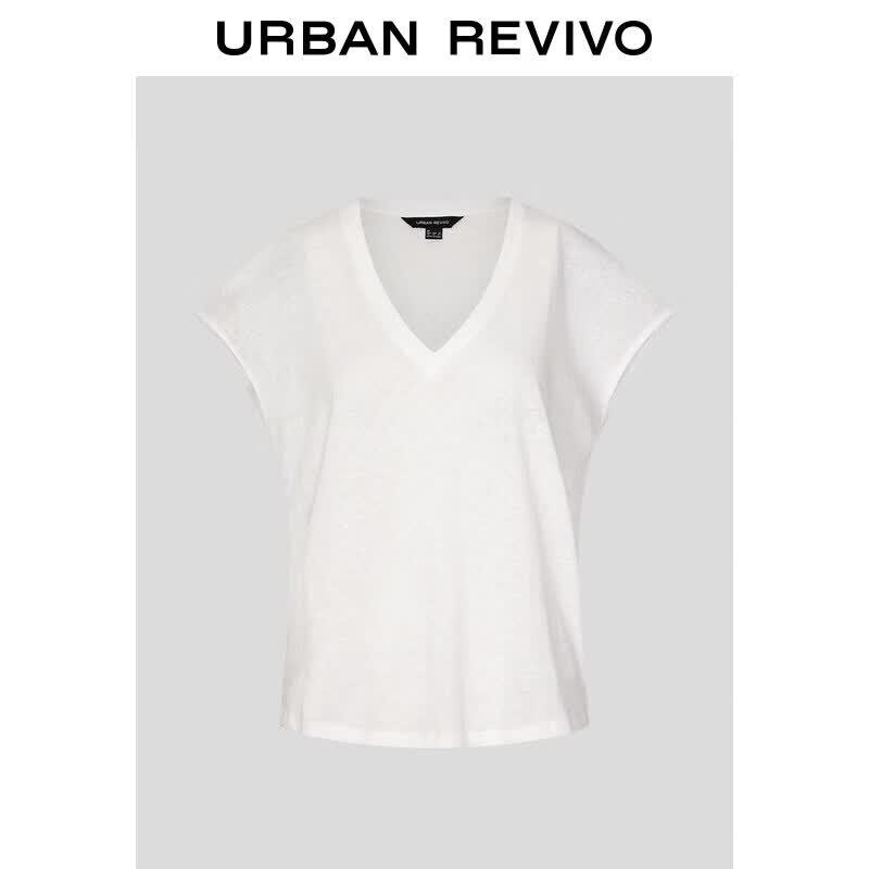 UR2026 Women s Summer V-Neck Textured T-Shirt M грязно-белый