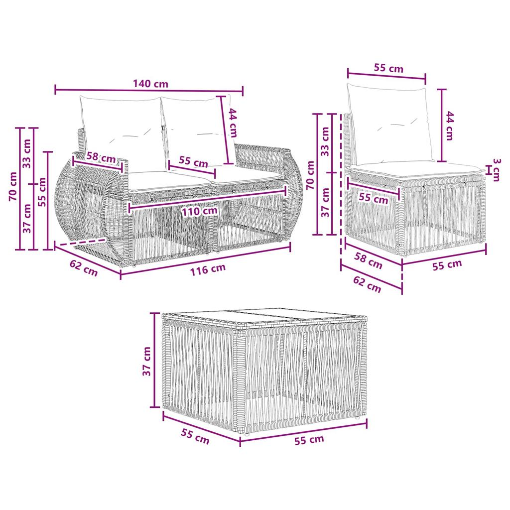 Garden Sofa Set 5 Pcs Black and Cream White Poly Rattan
