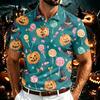 Men's Halloween Print Polo Shirt Lightweight Breathable Mesh Short Sleeve Collared Shirt Casual Summer Top