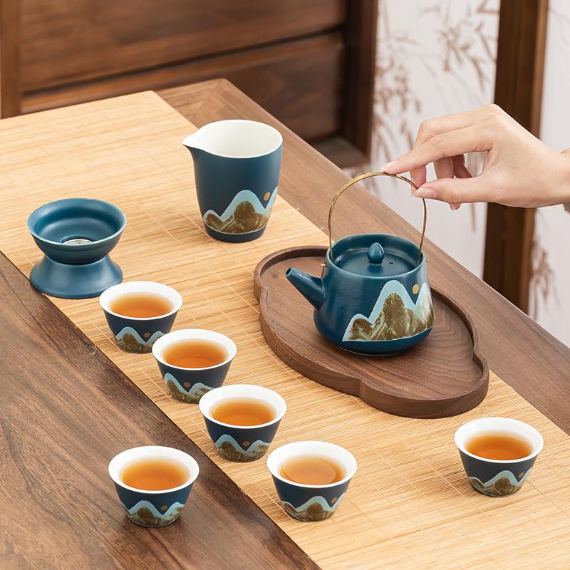 Qingshan retro portable kung fu tea set, high-end gift box, household portable tea set, commendation and commemoration