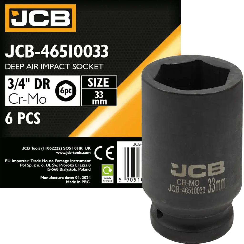 JCB 3/4" Cr-Mo Deep Impact Socket 6-Point 33mm Socket Wrench