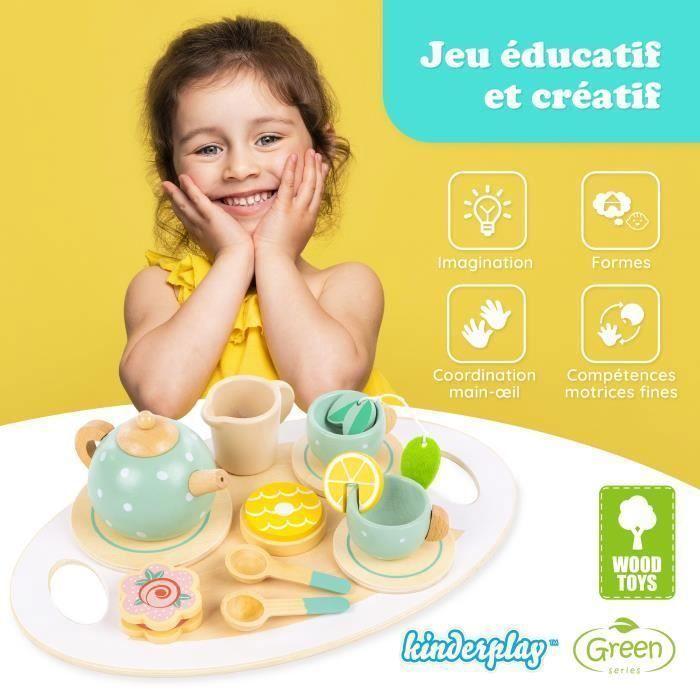 Service à thé en Bois Kinderplay - Jeu de rôle de thé avec Accessoires pour Les Enfants, GS4640