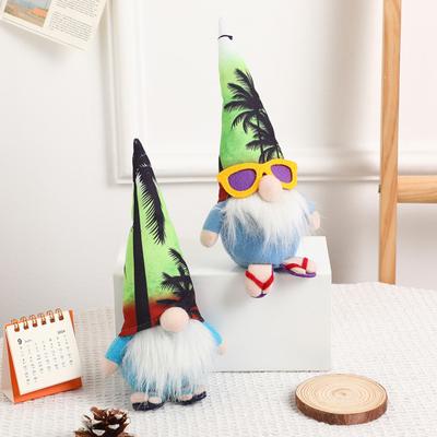 Summer Gnomes Decoration Cute Beach Plush Gnome Figurines Wearing Flip-Flops Hawaiian Style Elf Dwarf Ornament for Home Farmhouse Tiered Tray Decor