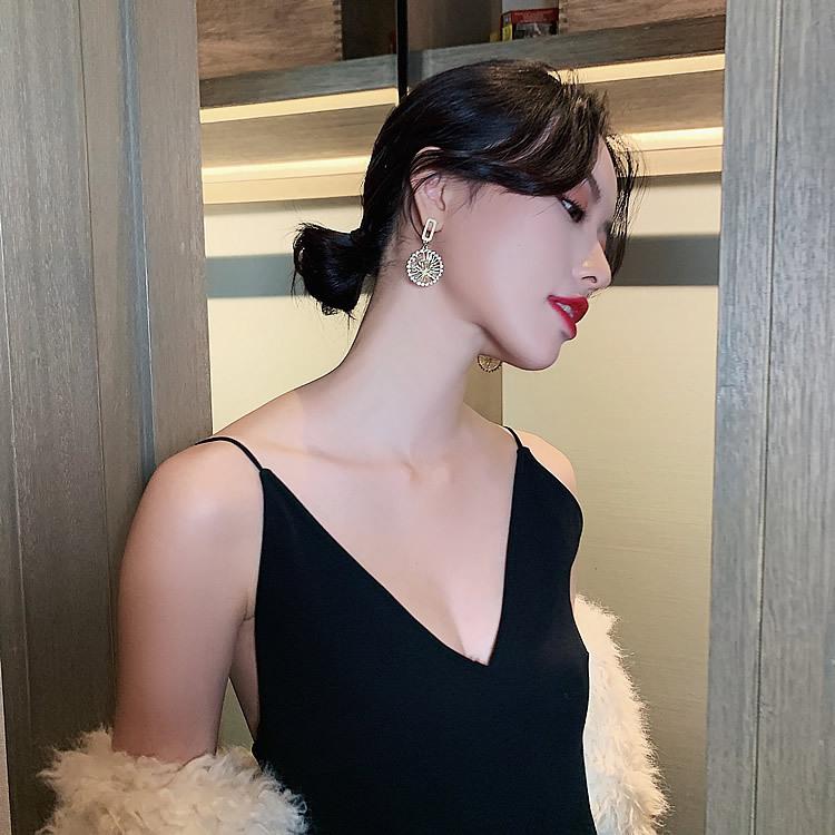 Dream Catcher Circle Earrings Retro Hong Kong Style Diamond 925 Silver Needle Earrings Cold Wind Earrings Female