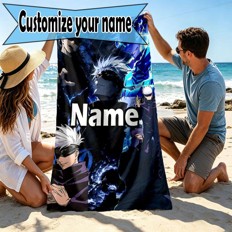 Custom Name Personalized Jujutsu Kaisen Print Beach Towel, for Trip Camping Beach Party Home Decor, Birthday Gift for Family & Friends
