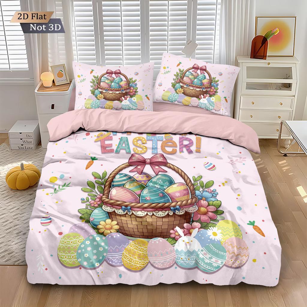 3pcs Easter Happy Egg Printed Core free Down Duvet Cover Set Comfortable Bedroom Bedding Decoration Machine Washable