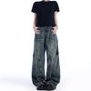 Jeans Larghi Unisex a Vita Media Deostrutturati Vestibilità Larga Vintage Americano Lavato Baggy in Denim Pantaloni Rilassati Lunghi Fino a Terra
