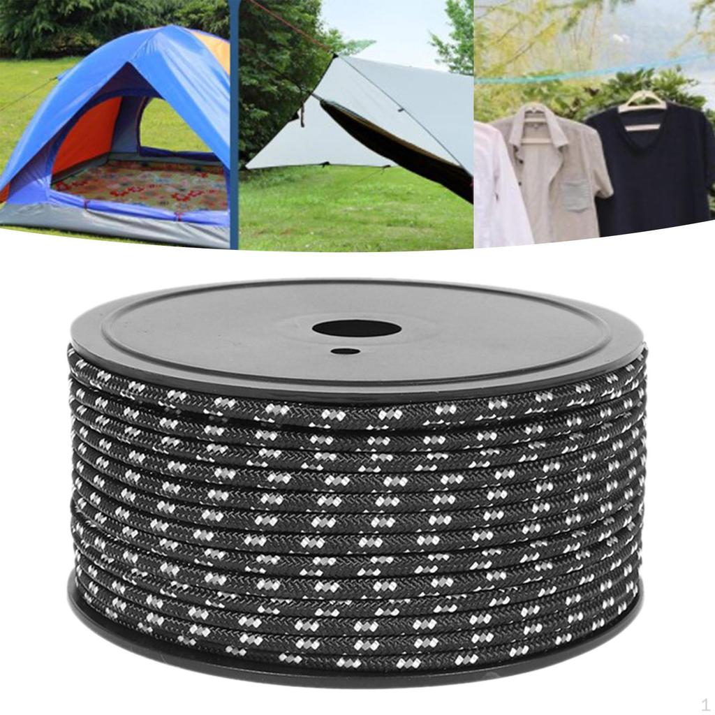 50M Camping Tent Rope, Outdoor Guy Lines, 4mm Thickness, Reflective Rope Wind for Fishing