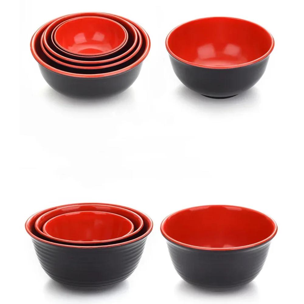 Black and Red Melamine Bowls, Buffet Plates, Ramen Bowl, Soup, Salad Bowl, Plastic Bowls, Kitchenware, Restaurant Supplies T9W9E