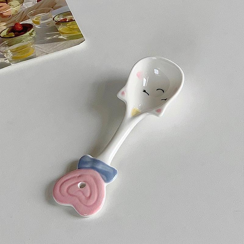 Roztomilá keramická lžička pod glazurou, dlouhá rukojeť, ideální pro domácí dezertní lžičku, jogurt, ovesnou kaši