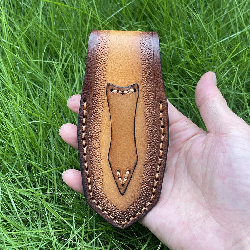 Foling Knife Holder Embossed Cowhide Scabbard Pocket  Knife Cover Split  Leather Case  Camping Knife Holsters Military Knife Cover Belt Buckle