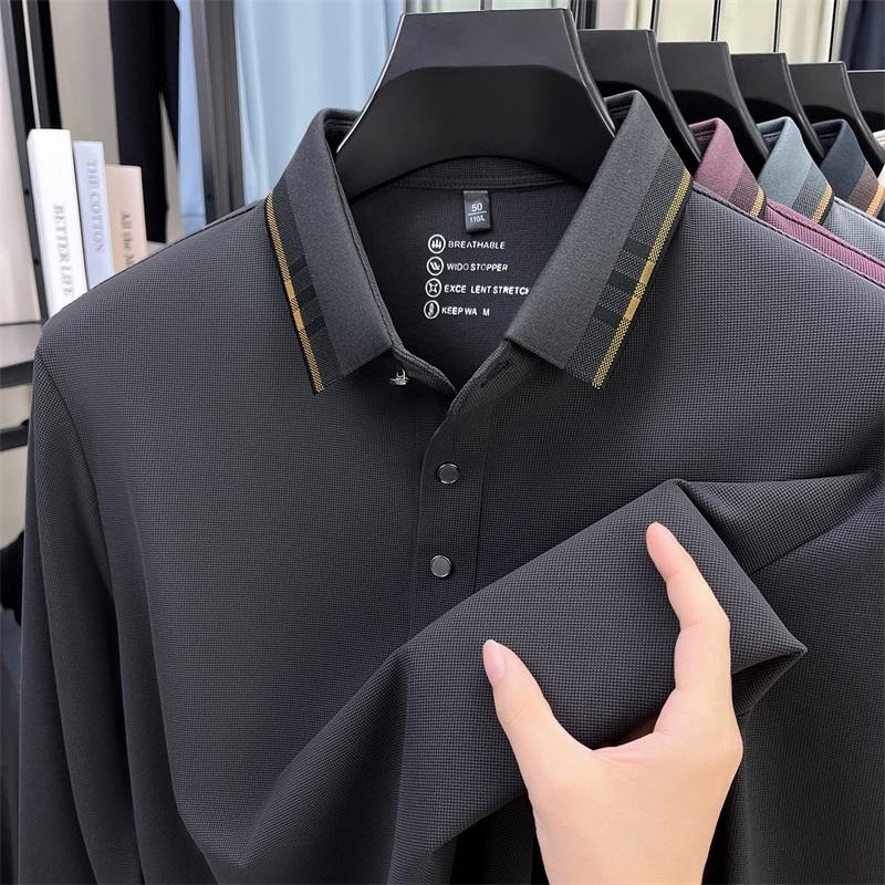 High End Quality Men'S Polo Shirt Lapel Long Sleeve T-Shirt Autumn New Slightly Elastic Seamless Fashion Business Trend Menswear