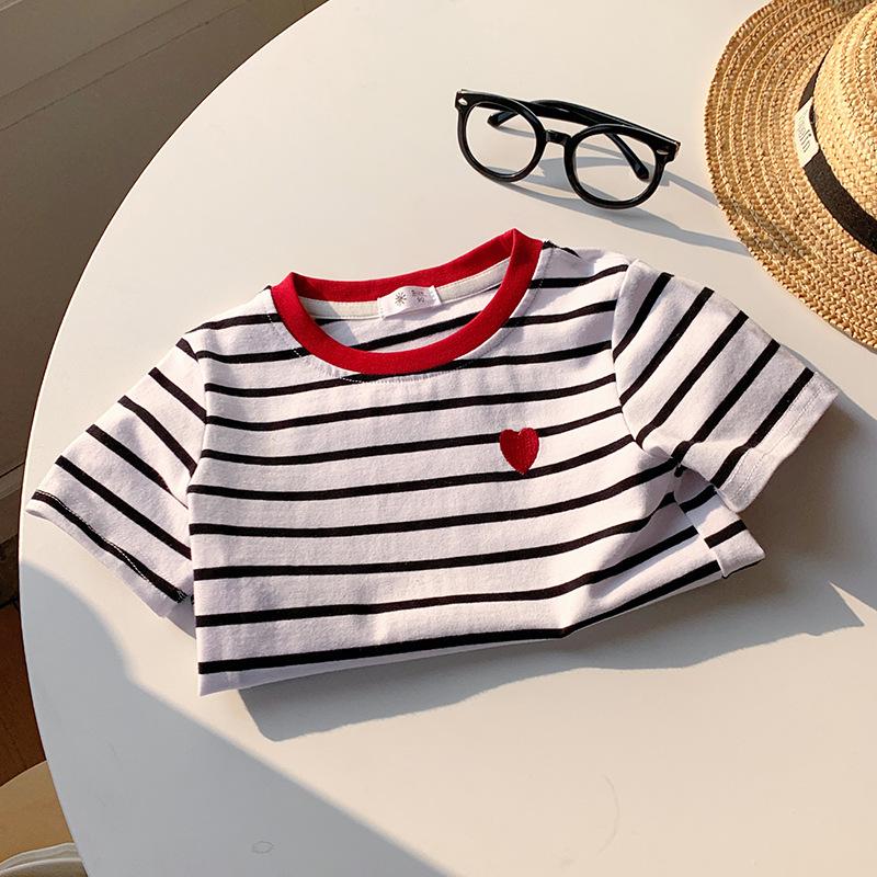 Boys' And Girls' Casual Cotton Short-sleeved T-shirts For Summer, Cute Striped Children's T-shirts