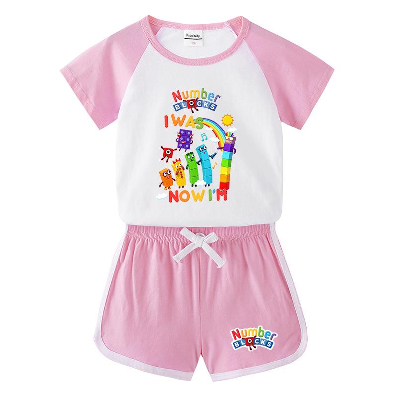 Kids' Color Block Summer Two-Piece Set: Short Sleeve T-Shirt & Shorts for Boys and Girls