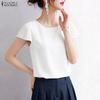 ZANZEA Blusa da donna casual a girocollo, tinta unita, manica corta larga