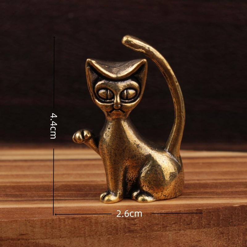 Retro Brass Cat Lovers Statue Ornament Copper Animal Sculpture Incense Burner  Tea Pet Home Desktop Decorative Accessories
