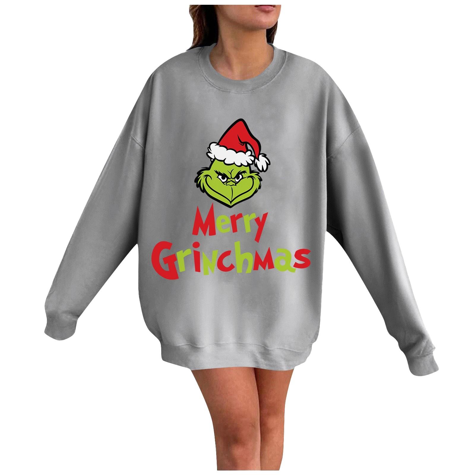 

Женская повседневная мода с рождественским принтом и длинным рукавом с круглым вырезом, пуловер, блузка, толстовка XXL