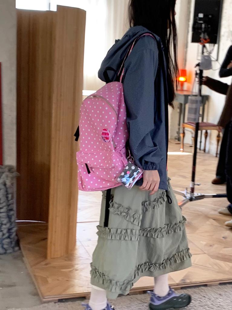 Kookeesee And Dot Pattern Cotton Backpack_Pink