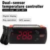 Double Sensors Thermostat For Cold Storage With Temperature Control Heating Cooling Mode LCD Display ABS Construction