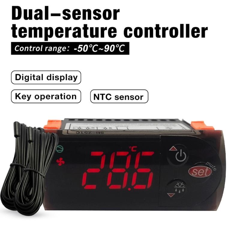 Double Sensors Thermostat For Cold Storage With Temperature Control Heating Cooling Mode LCD Display ABS Construction