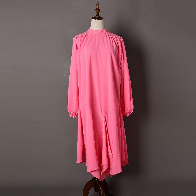 

Весенне-летнее повседневное K-стиль асимметричное шифоновое платье Pink S