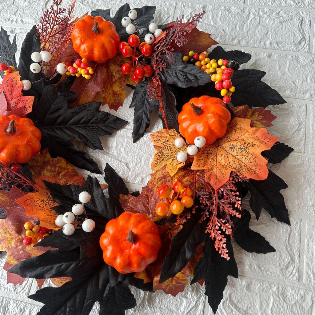 Halloween Harvest Festival Autumn Colors Wreath Pumpkin Berry Door Vine Ring Thanksgiving Door