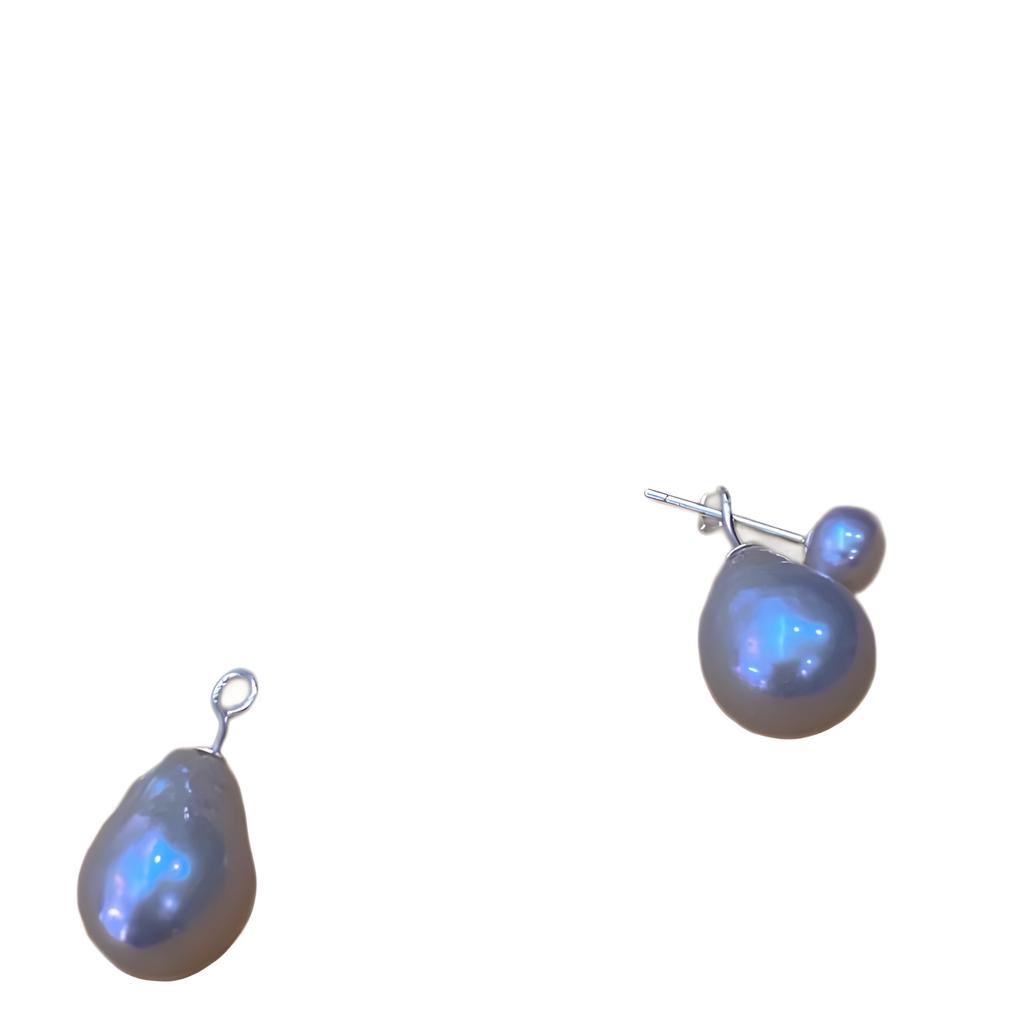 Französisches Design zwei tragen Retro Hepburn natürliche Süßwasserperle Ganzkörper 925 schlichtes Silber Silbernadel Ohrstecker Damen Ohrstecker