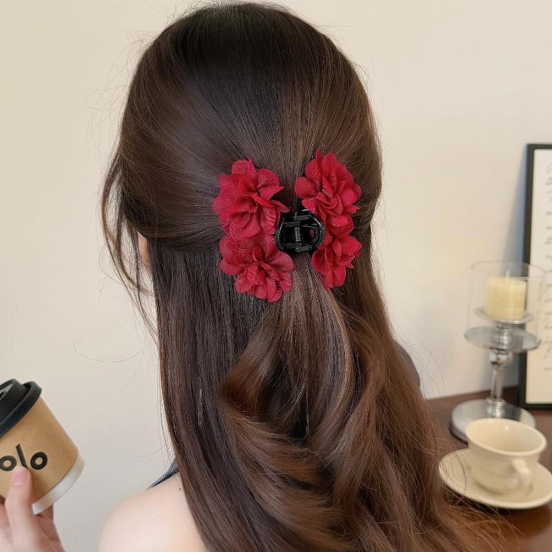 Fabric Rose Hair Claw Women Elegant Ponytail Clip Sweet Flowers Hair Clips Crab Claw Headdress Hair Accessories