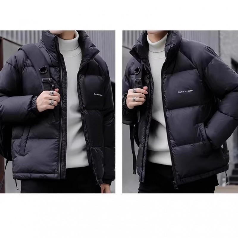 Mens Thickened Down Jacket Stand Collar Casual Winter Coat Black Nylon 50% Duck Fill