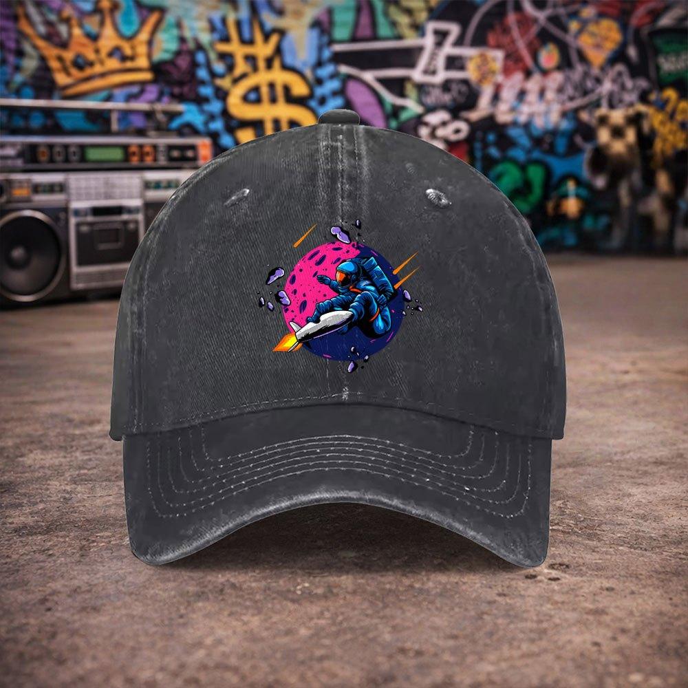 pc Unisex Astronaut Skateboard Vintage Washed Baseball Cap Unisexs Trendy Hat Versatile Duckbill Cap Fun Print A Unique B