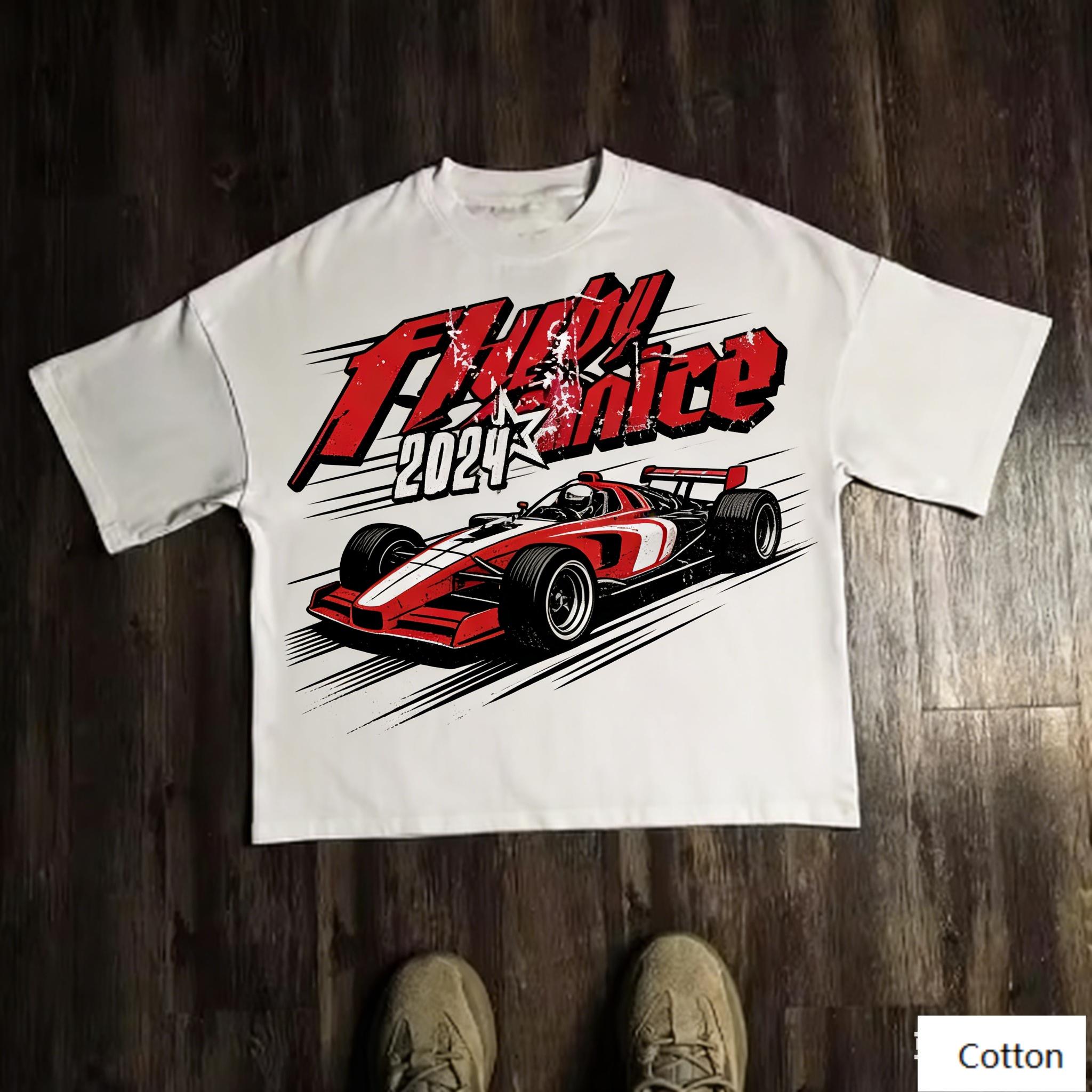 

Racing Speed Street Style Unisex Cotton TShirt with Fhyby Hnice 2024 Print Breathable Heavyweight Fabric Regular Fit Racing S