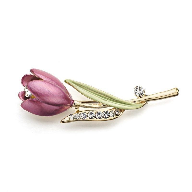 Elegant Tulip Flower Brooch Pin Crystal Costume Jewelry Clothes Accessories Jewelry Brooches