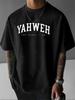 Men's Summer 100% Pure Cotton YAHWEH Letter Print Fashionable Casual Sports Loose Round Neck Short Sleeved T-shirt