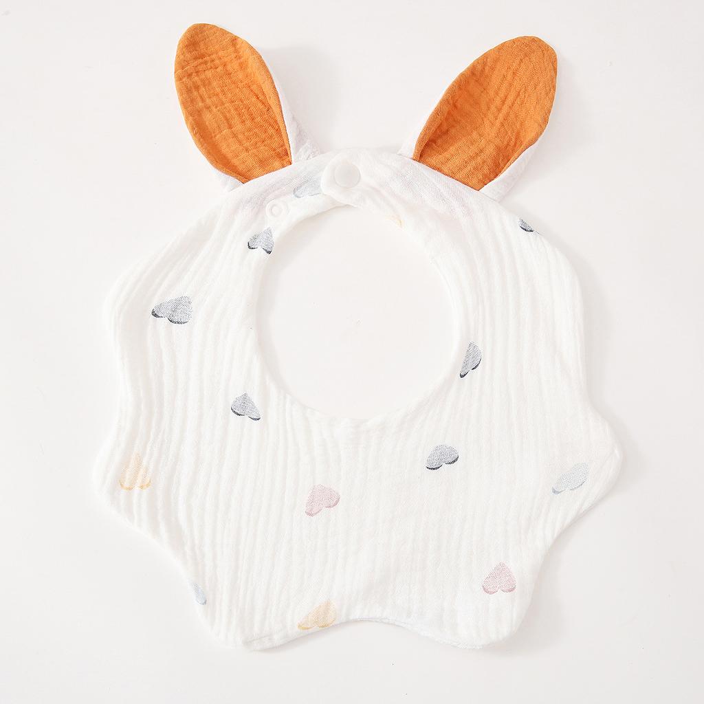 Baby Cotton Crepe Gauze Bibs Cute Rabbit Ear Wavy Edge Saliva Towel Newborn Drool Burp Cloth Soft Absorbent Neck Bib