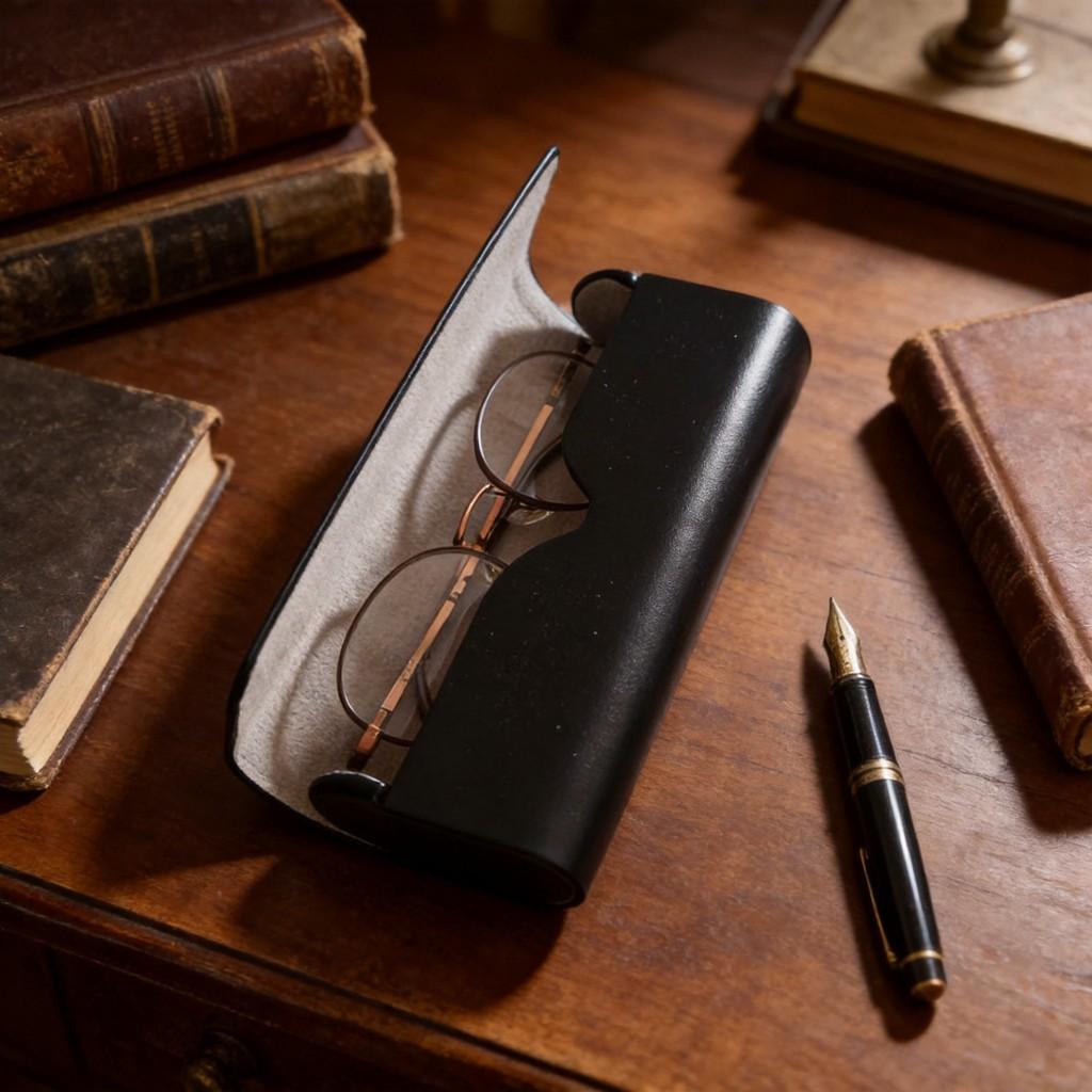 Leather Eyewear Case Travel Storage Organizer With Keychain For Men Women Children