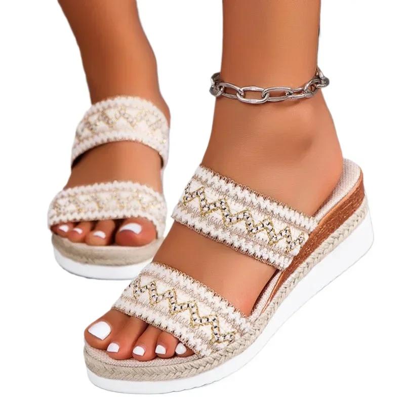 Women's Wedge Sandals 2024 Summer New Large Size Color Fish Mouth Slip-up Slippers Shoes for Women Beach Sandals Size 36-43