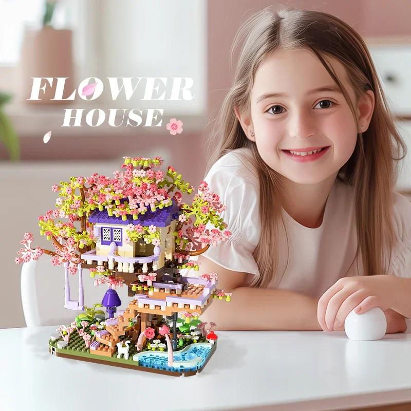 Non-Toxic Flower Tree House Building Block Diy Assembly Toys Micro Bricks Puzzle Toys For Kids Childrenfriend Birthday Gifts