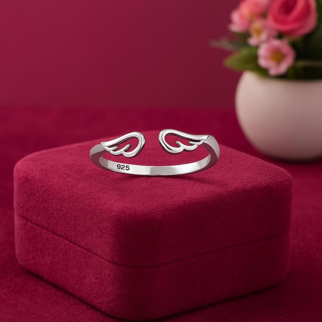 925 Sterlingsilber Offener Engel Flügel Verstellbarer Damenring