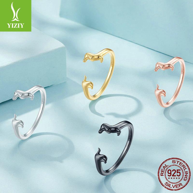 Popular Dachshund Open Ring Multi-Color Optional, Cute Animal 925 Sterling Silver Puppy Ring