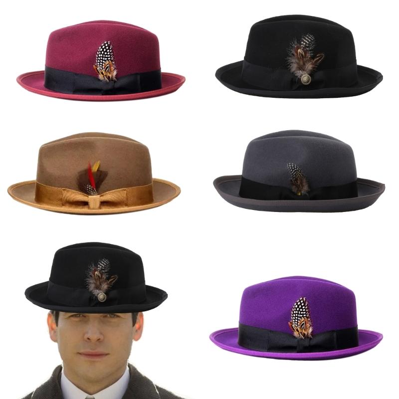 Cappello Panama Vintage Piume Cappello a Tesa Piatta Unisex Cosplay Festa Costume Cappelli Fedora