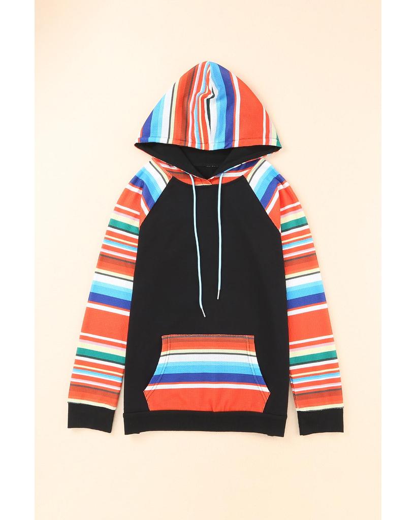 Azura Exchange Striped Patchwork Kangaroo Pocket Hoodie