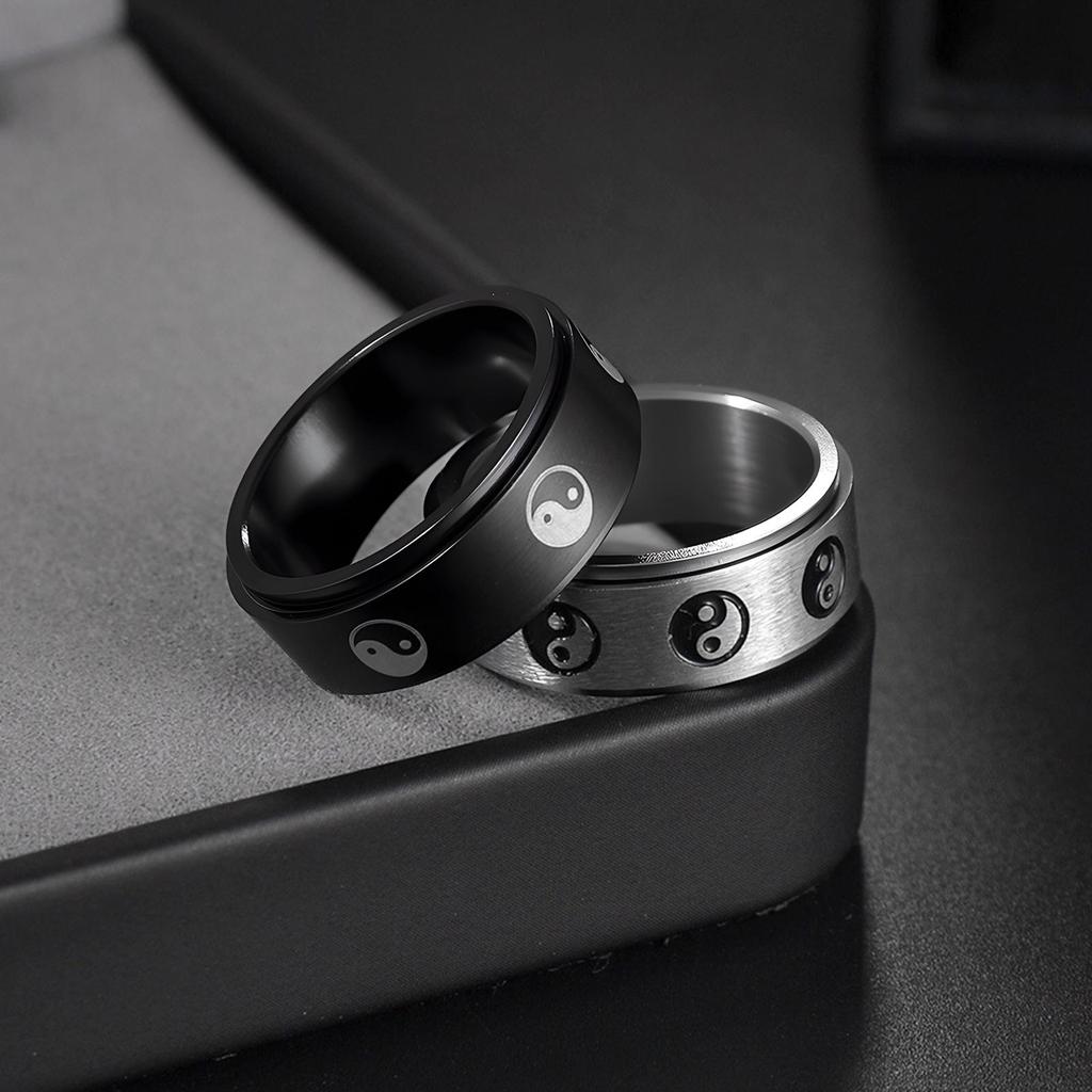 8MM Men's 304 Stainless Steel Tai Chi Rotating Decompression Ring