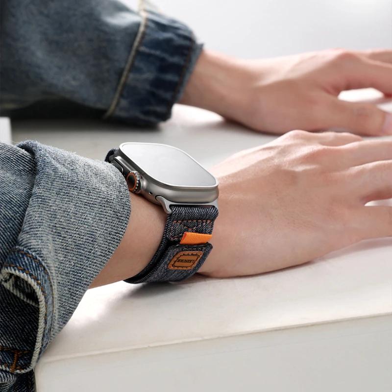 Nylon Loop Strap For Apple Watch Ultra 3/2 49mm Series 11 10 9 8 7 45mm 41mm 42mm 46mm Denim Canvas Bracelet iWatch 6 5 SE Band