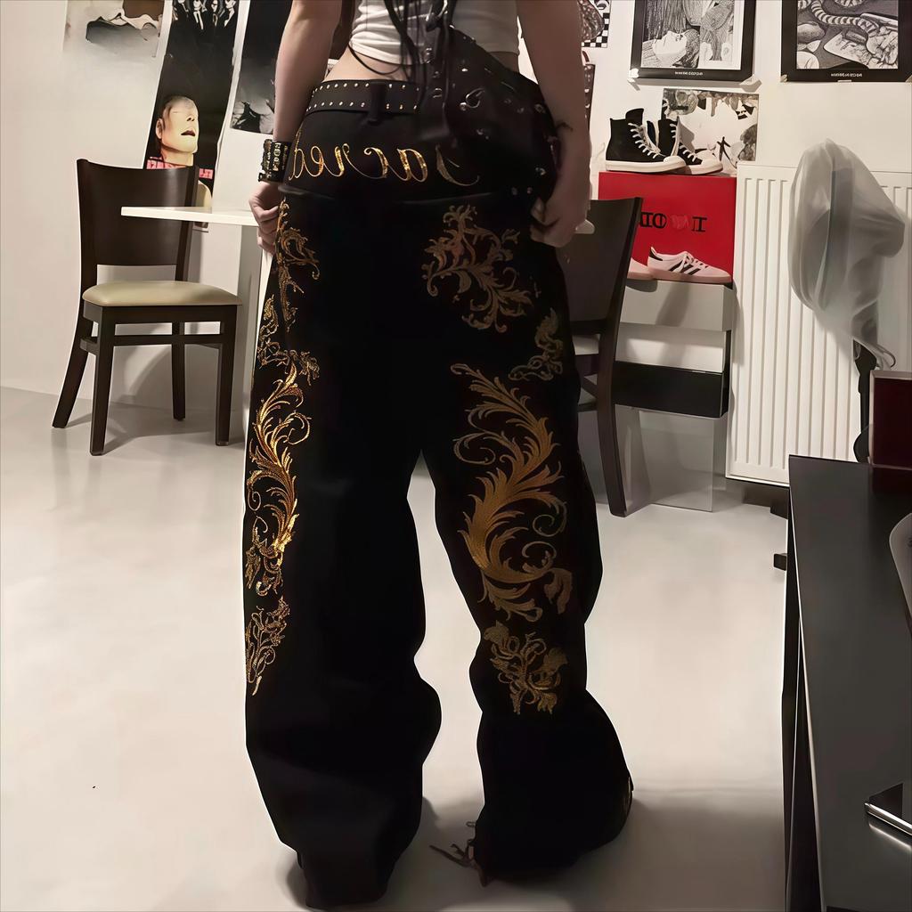 ZYLLO American Retro Dragon Print Straight Jeans Millennium Subculture Fashion Harajuku Hip Hop Y2k Pants Baggy Jeans