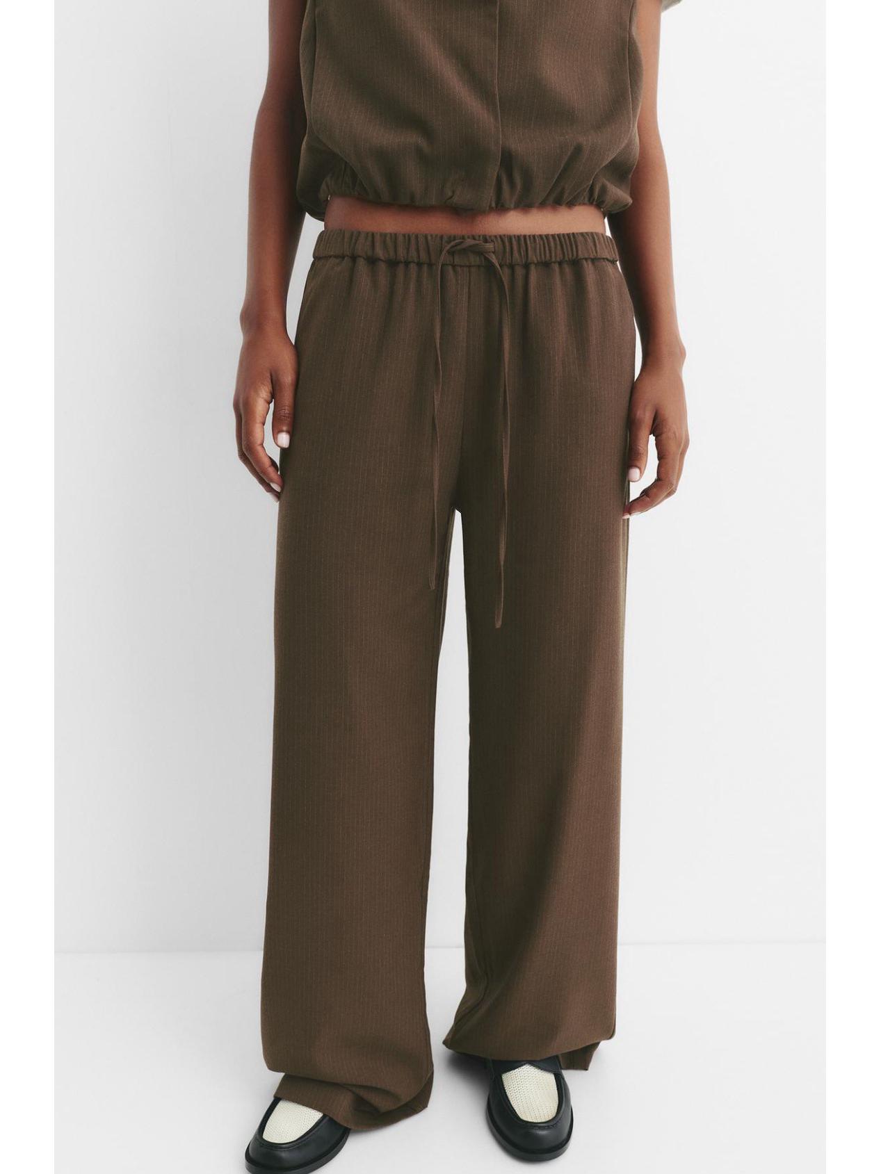 

European & American Women s Elastic Waist Wide-Leg Long Pants - Dark Brown Casual Trousers L темно-коричневого