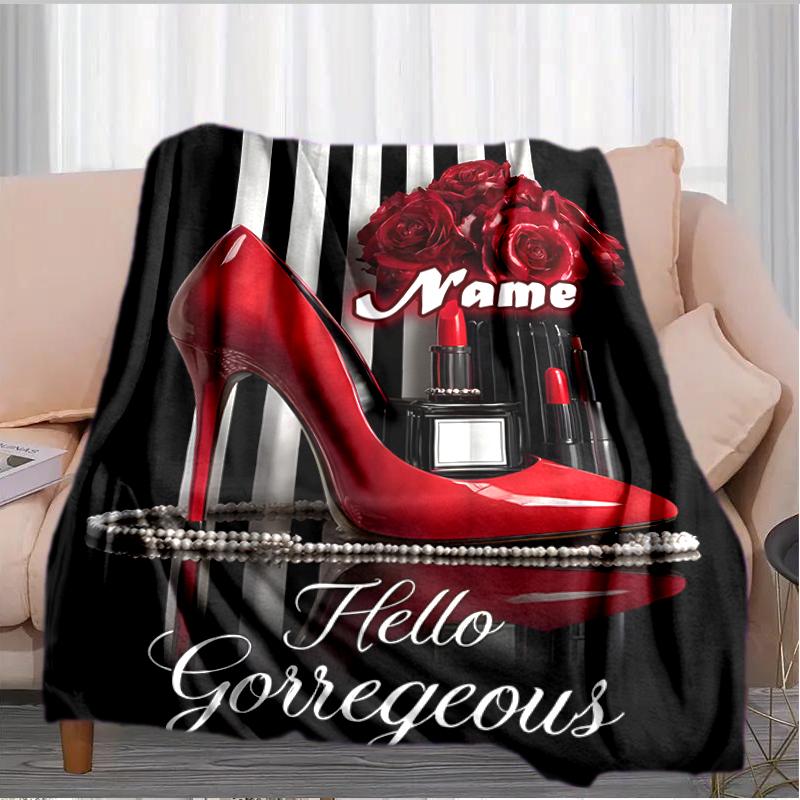 1PC Custom Name Glamorous Heels Roses outdooor Flannel blankets Throw Blanket All-Season Throw Gift Bedspread for Couch, Bed, Camping Holiday Birthday