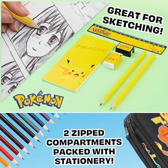 Pencil case Pokémon kids Pikachu filled stationery set - anime gift (black multi)