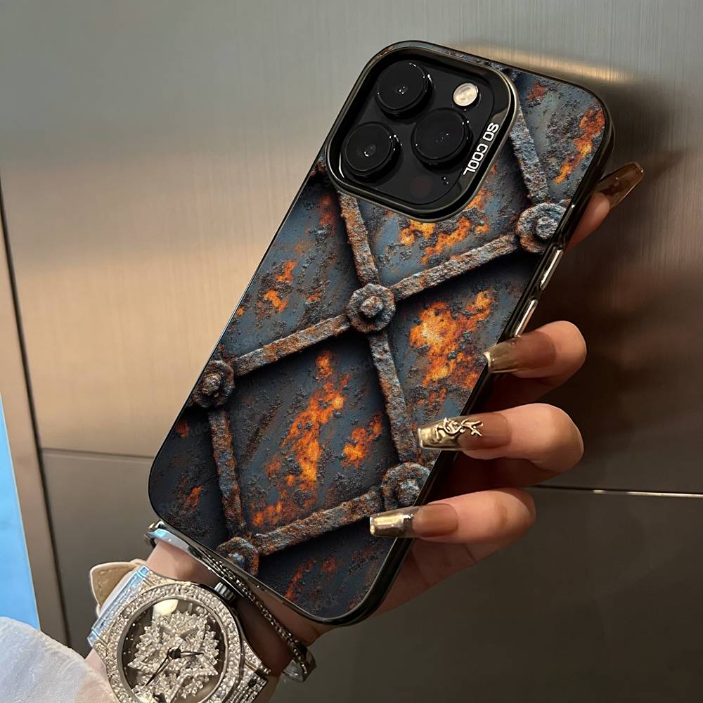 Natural- Rust- Texture Phone Case For iPhone 17,16,15,14,13,12,11 Plus Pro Max Colored Silver Phone Case