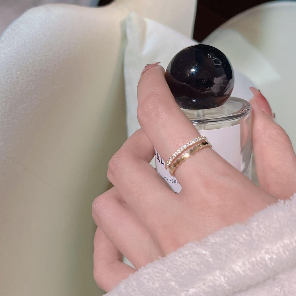 Double-layer Zircon Ring for Women's Simple and Advanced Sense, New Versatile Cold Wind Honeycomb Fashionable Opening Adjustable Ring