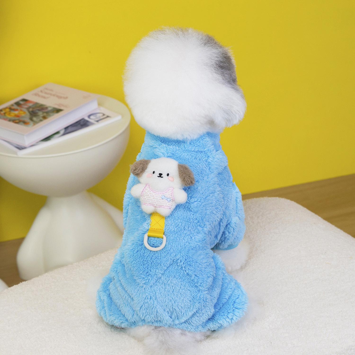 

Термофлисовый комбинезон на четырех лапах для собак с креплением для поводка Теплая зимняя одежда для маленьких и средних собак, кошек XXL синий